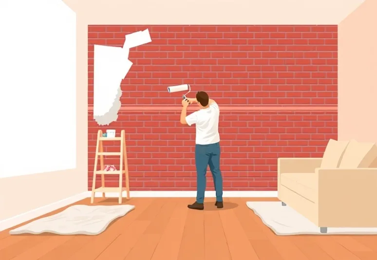 Peintre appliquant la peinture au rouleau sur un mur de salon